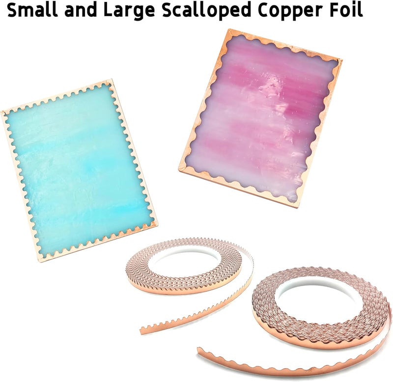 ARTKINGTO Silver Backed Scalloped Copper Foil Tape for Stained Glass, DIY Crafts, Single Small Scalloped Copper Foil - Image 5
